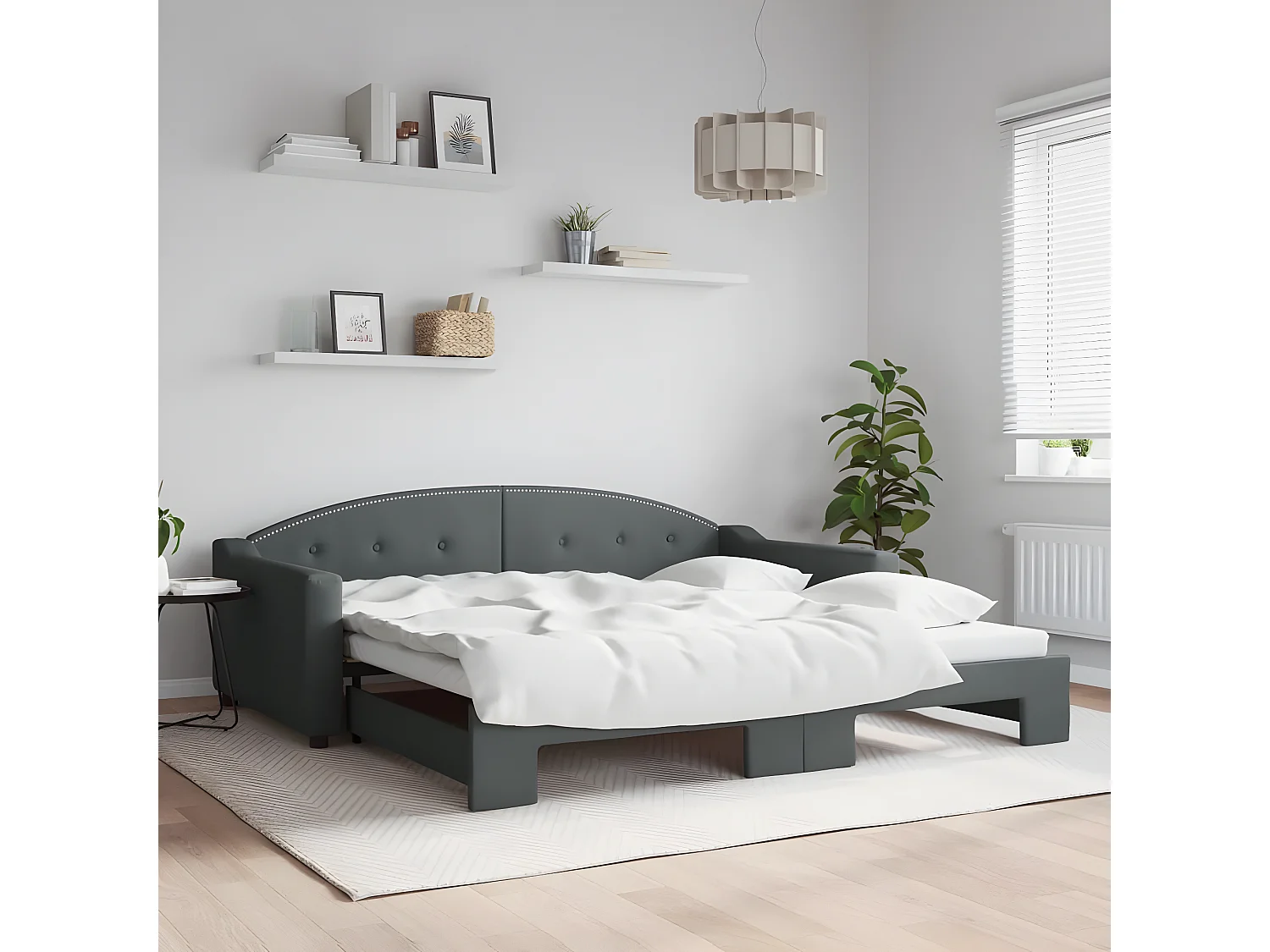 Sofá-cama 100x200 cm com gavetão tecido cinzento-escuro PT873184