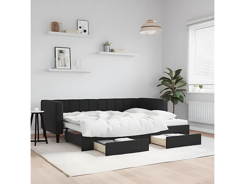 Tagesbett Ausziehbar,Ausziehbett mit Schubladen Schwarz 80x200 cm Samt -gkd27959