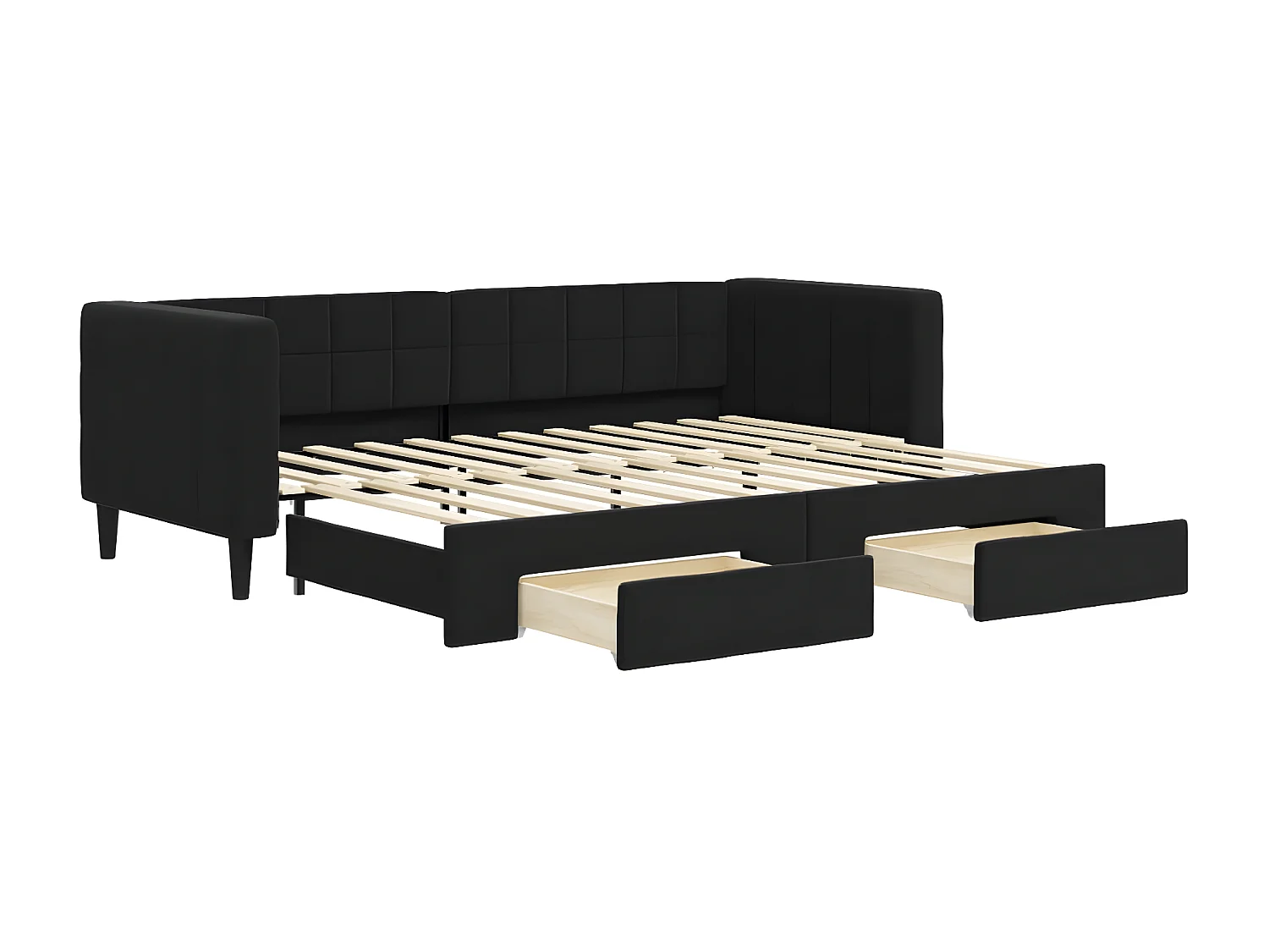 Lit gigogne et tiroirs noir 80x200 cm velours WVGQ9911