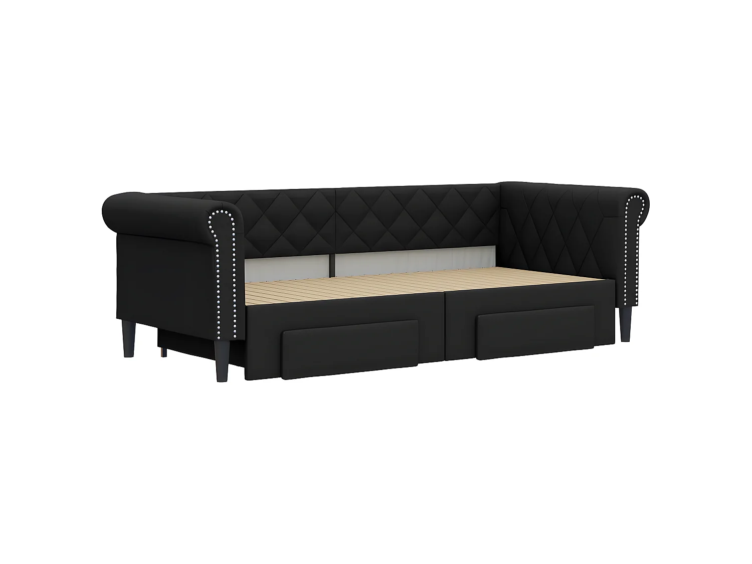 Sofá-cama 90x200 cm c/ gavetão e gavetas couro artificial preto PT543927