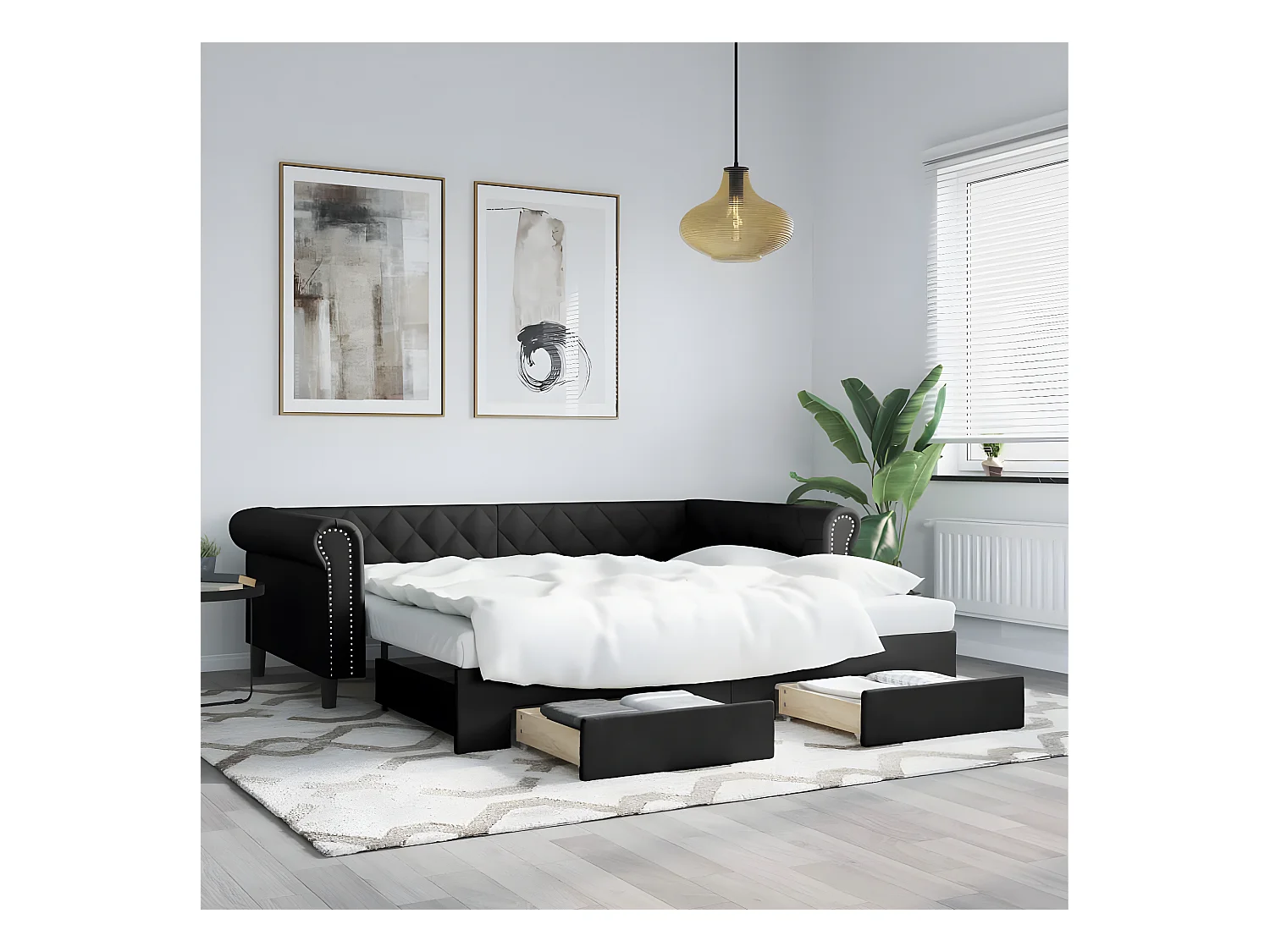 Cama nido con cajones cuero sintético negro 90x200 cm ES705115