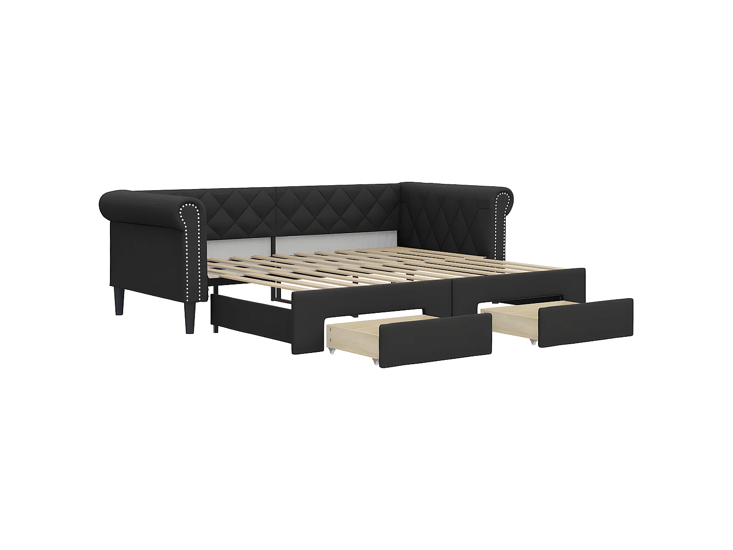 Cama nido con cajones cuero sintético negro 90x200 cm ES705115