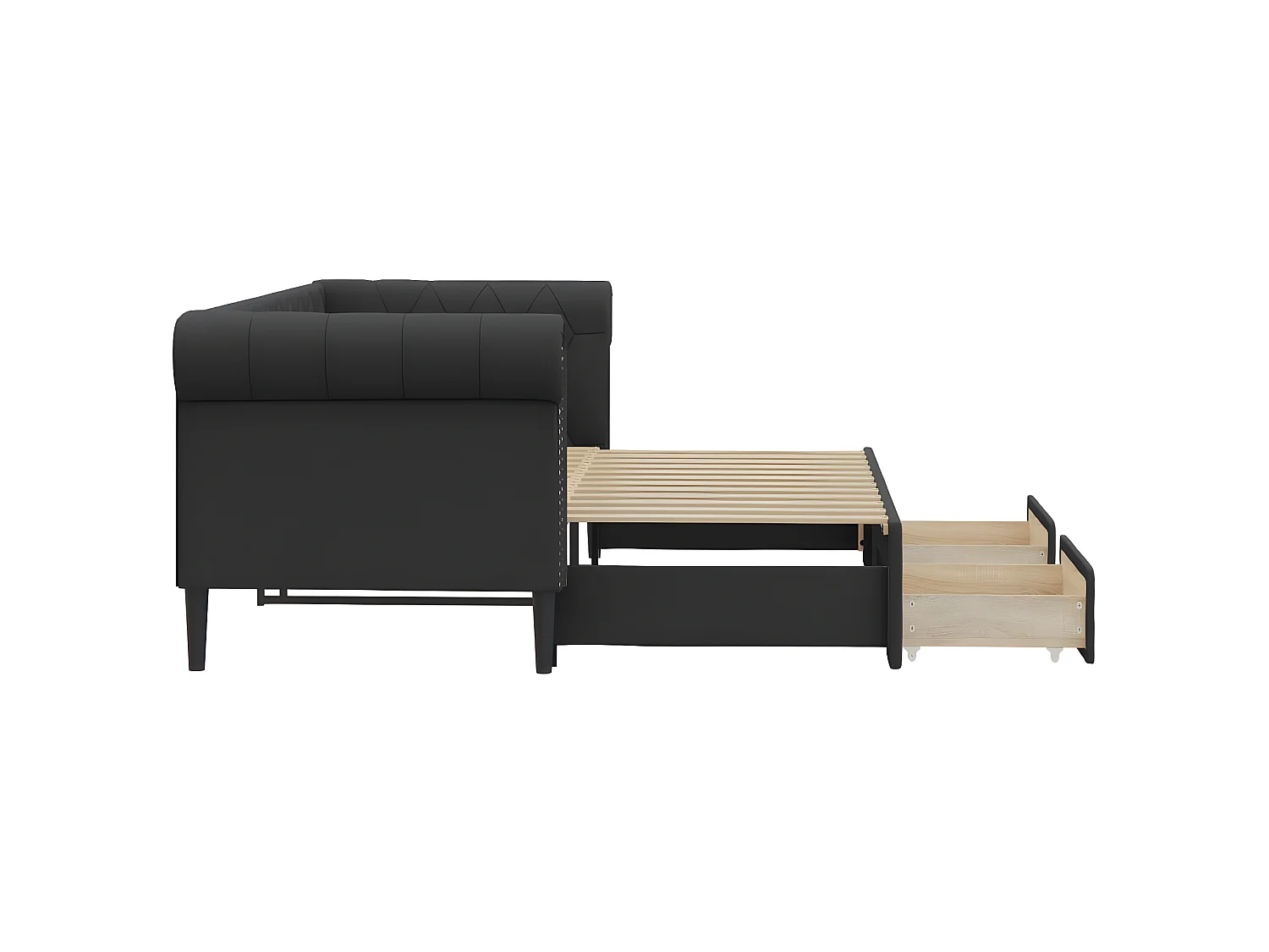 Cama nido con cajones cuero sintético negro 90x200 cm ES705115