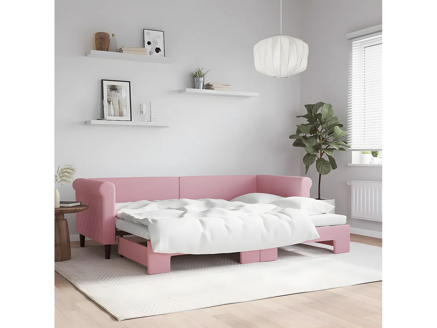 Lit gigogne rose 80x200 cm velours ASW16003