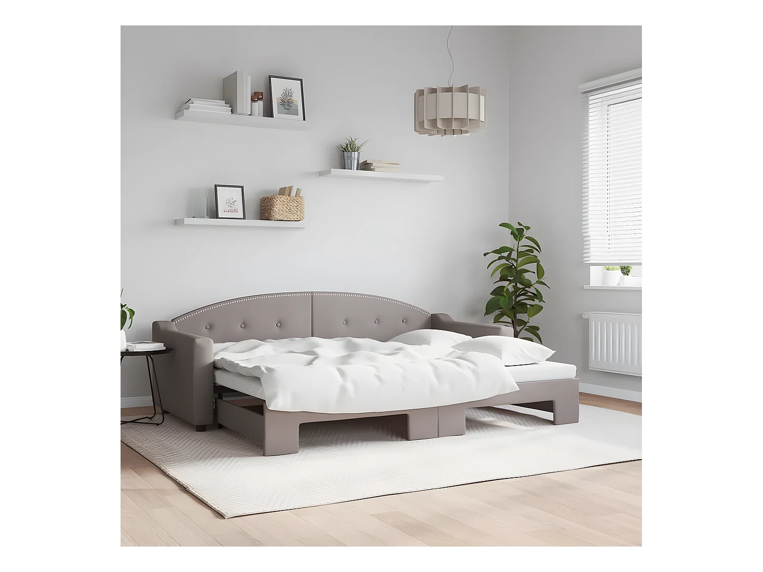 Lit gigogne taupe 80x200 cm tissu WVGQ2781