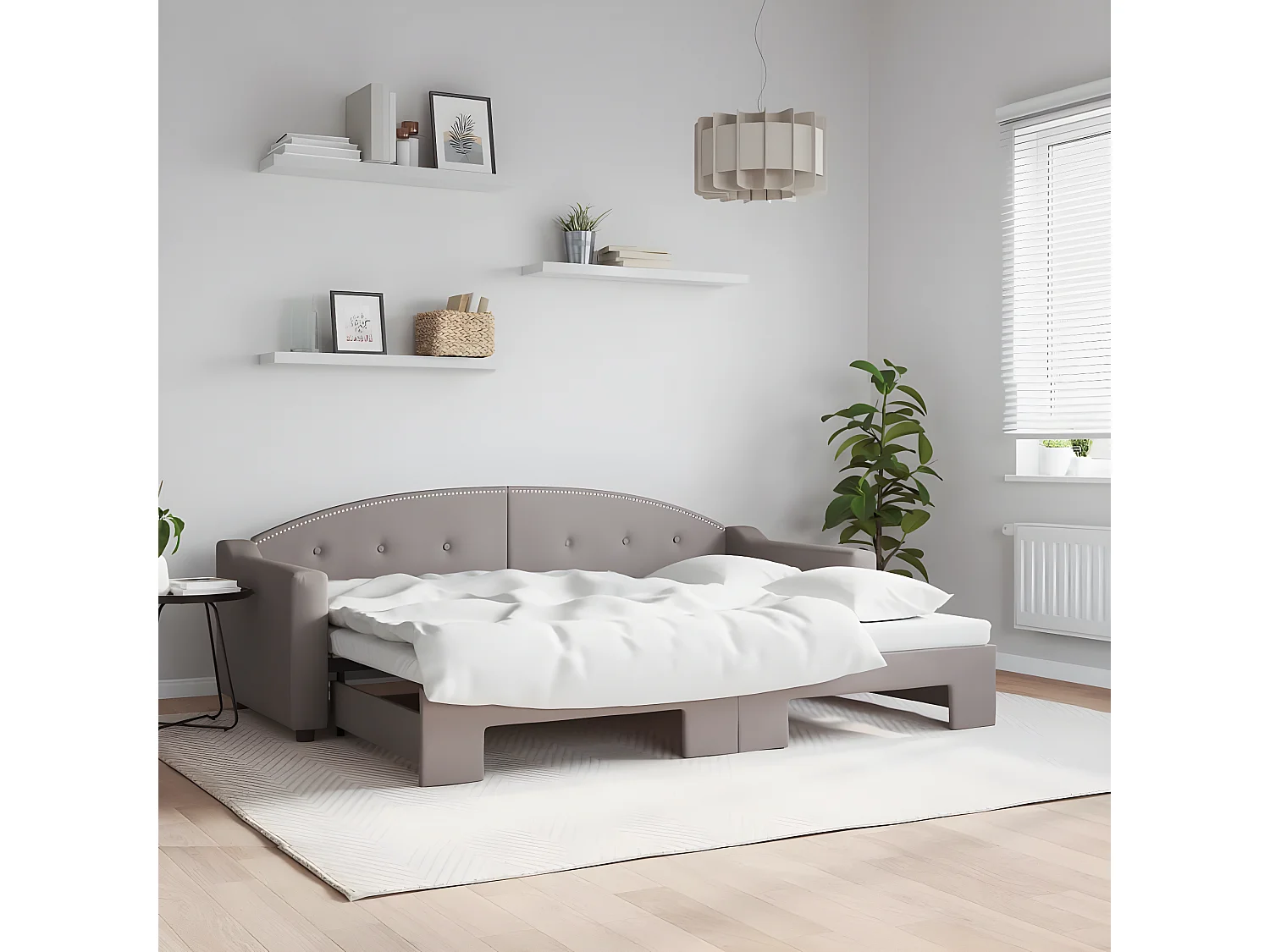 Cama dupla com gavetão 80x200 cm tecido cinzento-acastanhado PT539351