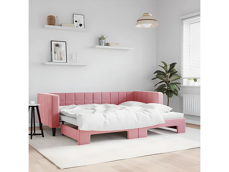 Lit gigogne rose 80x200 cm velours ASW62135