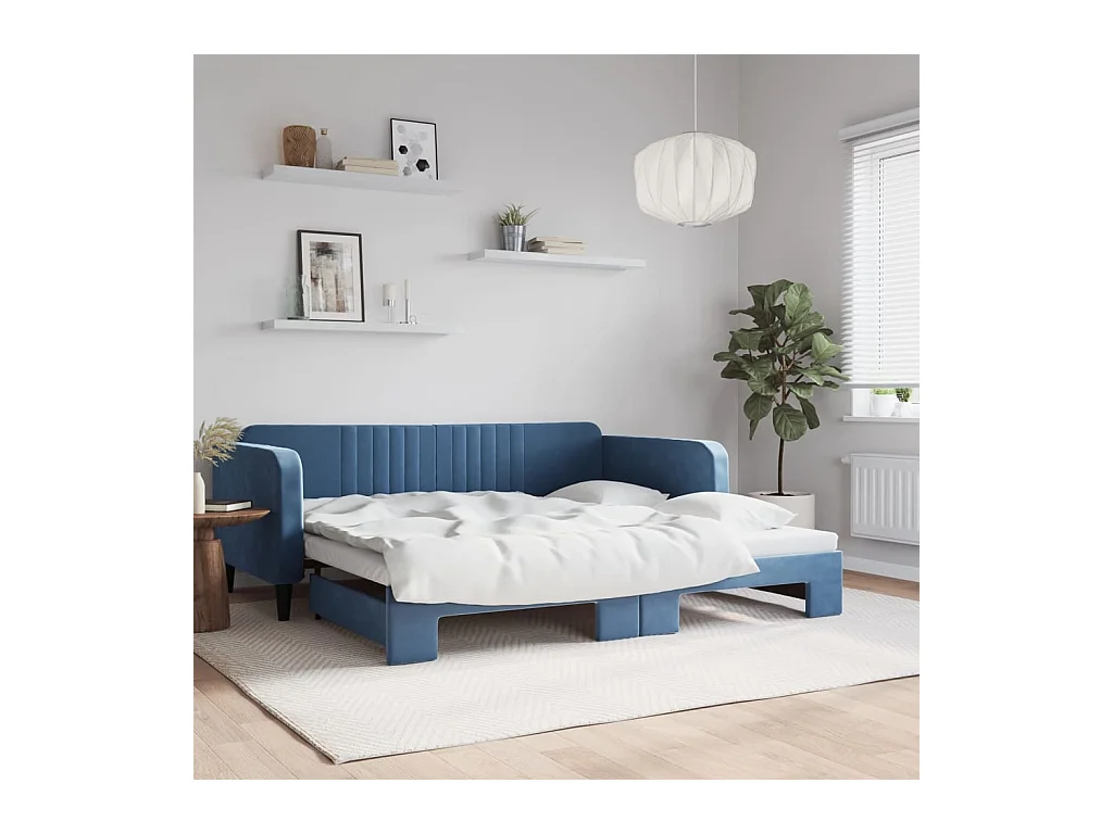 Cama dupla com gavetão 100x200 cm veludo azul PT731428