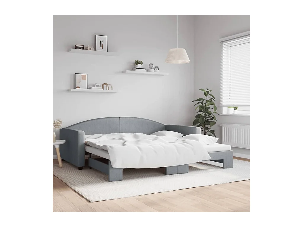Lit gigogne gris clair 100x200 cm tissu WVGQ3141