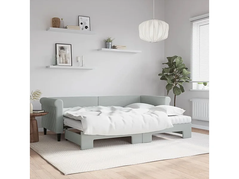 Cama dupla e colchões 80x200 cm veludo cinzento-claro PT942456