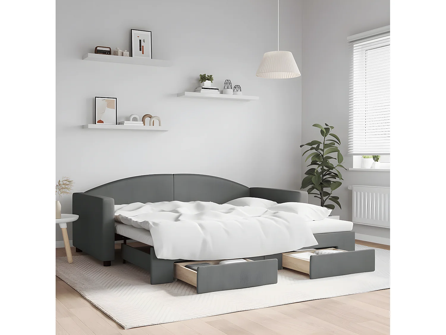 Sofá-cama 90x190 cm c/ gavetão e gavetas tecido cinzento-escuro PT570237