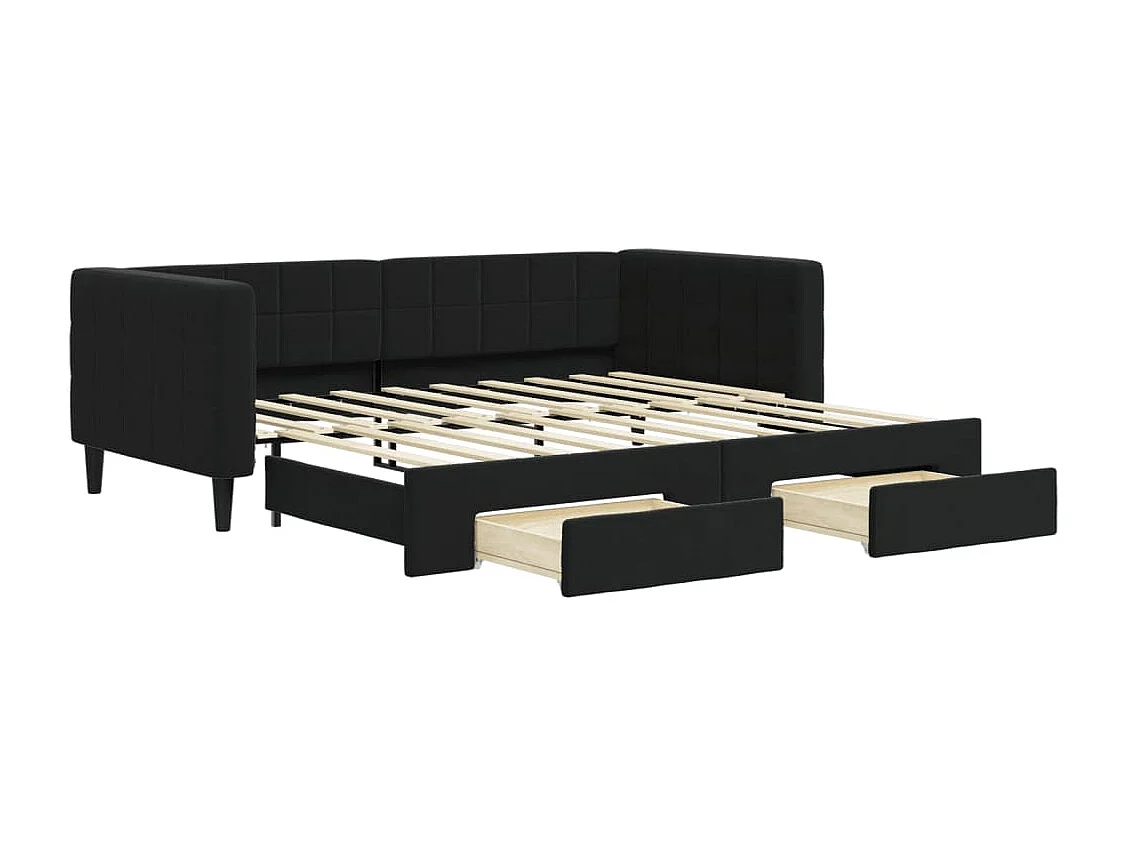 Lit gigogne et tiroirs noir 90x190 cm velours WVGQ8803