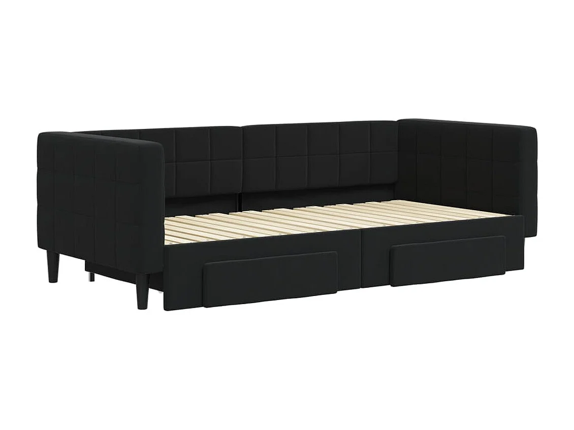 Tagesbett Ausziehbar,Ausziehbett mit Schubladen Schwarz 90x190 cm Samt -gkd93272