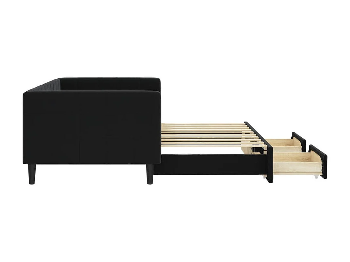 Tagesbett Ausziehbar,Ausziehbett mit Schubladen Schwarz 90x190 cm Samt -gkd93272