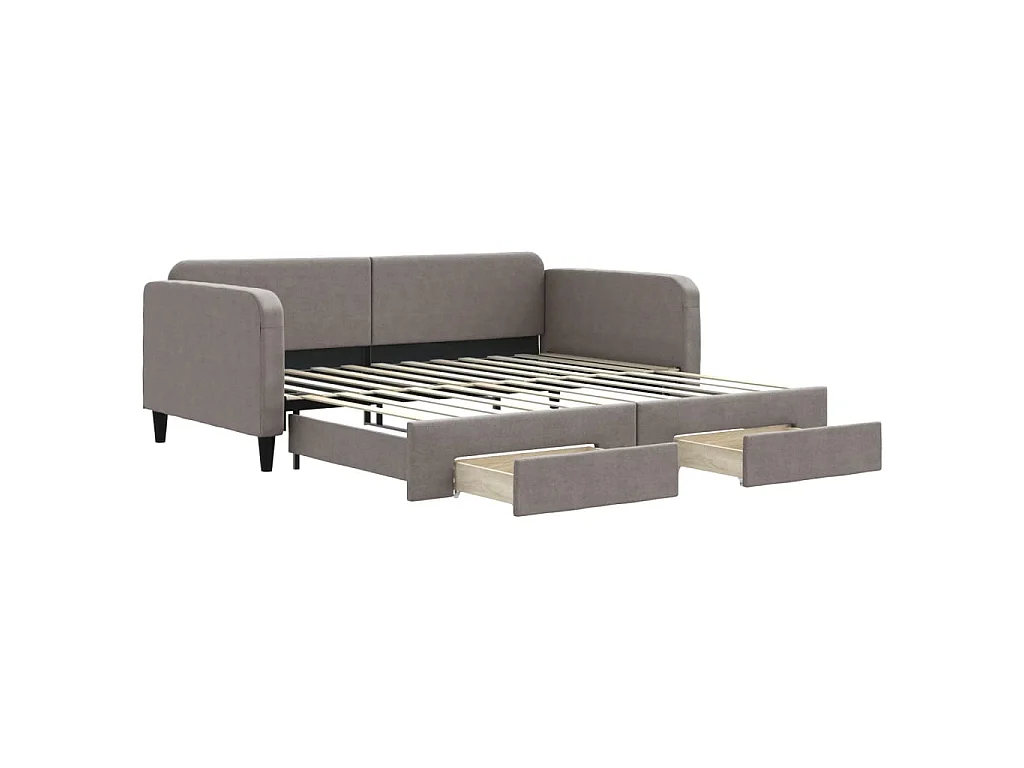 Lit gigogne et tiroirs taupe 100x200 cm tissu WVGQ3522