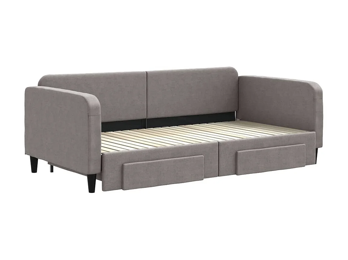 Lit gigogne et tiroirs taupe 100x200 cm tissu WVGQ3522