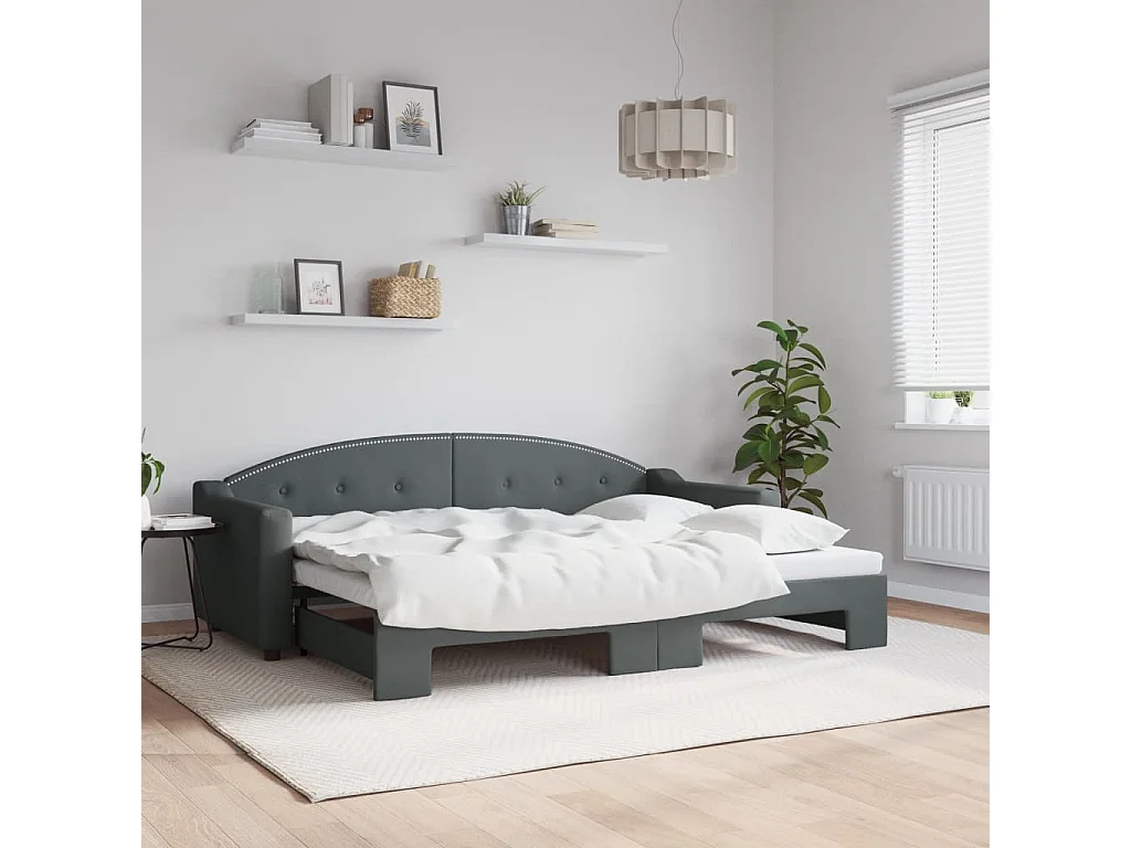 Lit gigogne gris foncé 80x200 cm tissu WVGQ9331