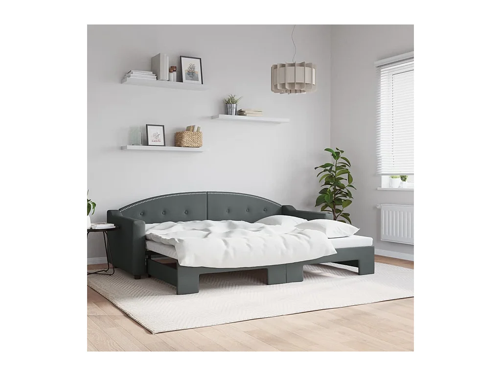 Lit gigogne gris foncé 80x200 cm tissu WVGQ9331