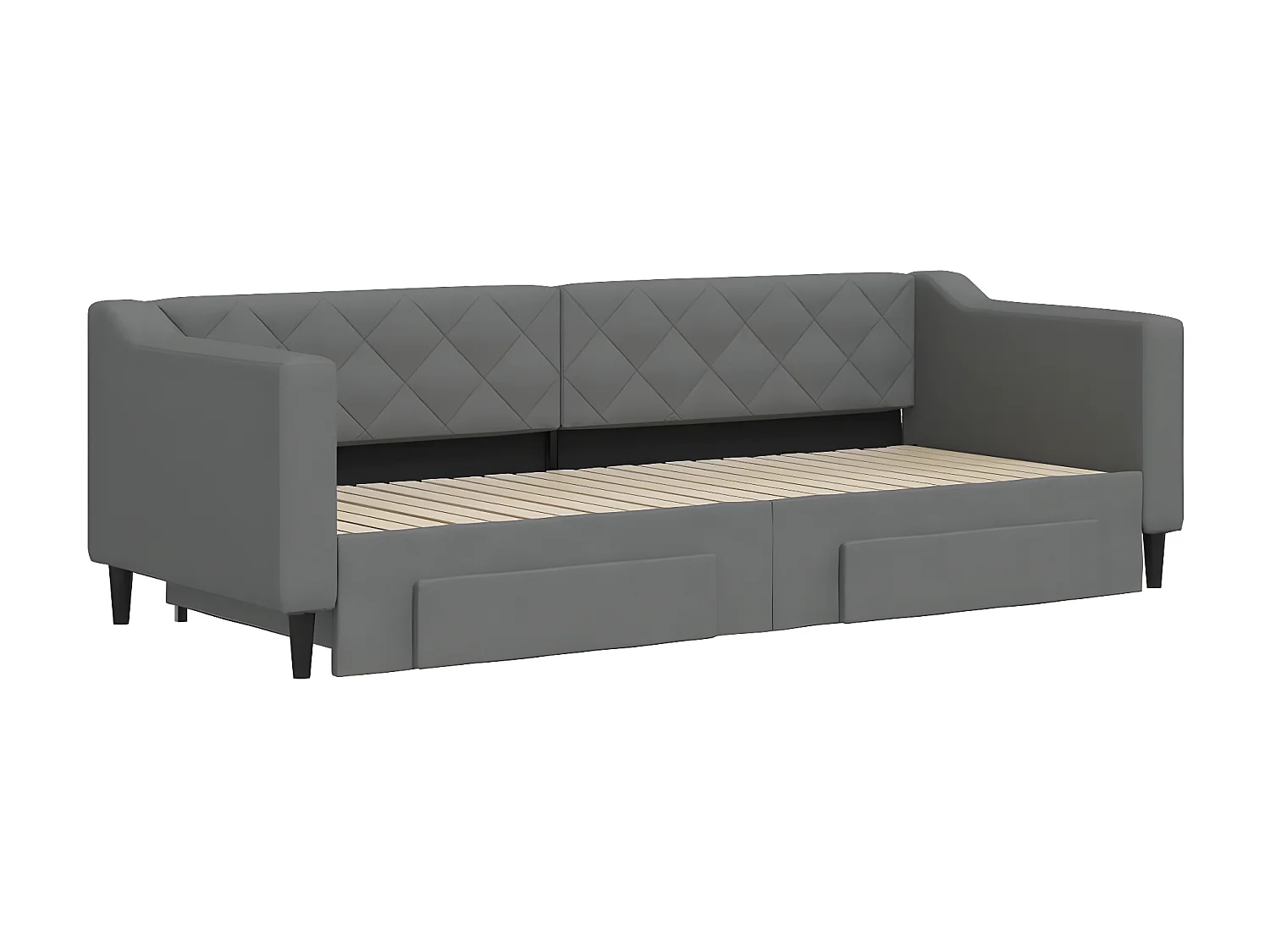 Lit gigogne et tiroirs gris foncé 80x200 cm tissu WVGQ6052