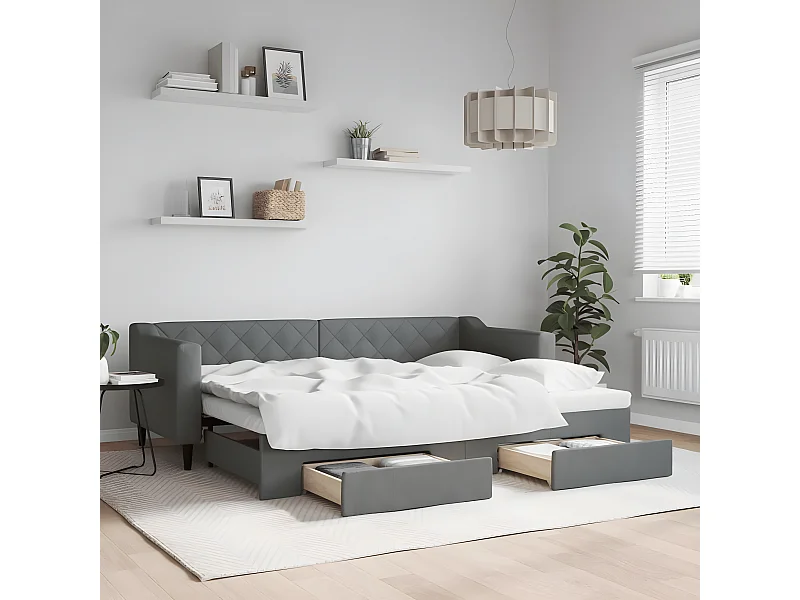 Lit gigogne et tiroirs gris foncé 80x200 cm tissu WVGQ6052