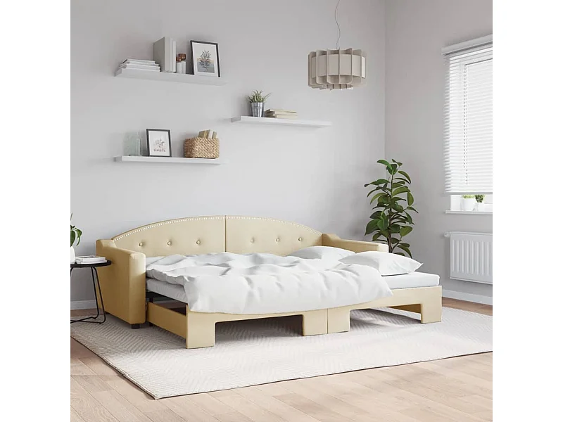 Lit gigogne crème 80x200 cm tissu WVGQ6632