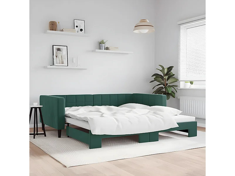 Lit gigogne vert foncé 100x200 cm velours ASW18270
