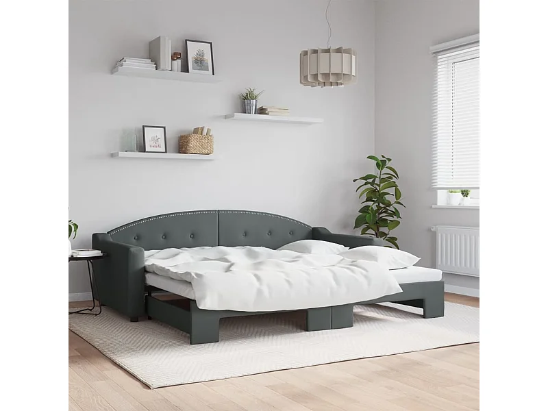 Lit gigogne gris foncé 90x200 cm tissu WVGQ9525