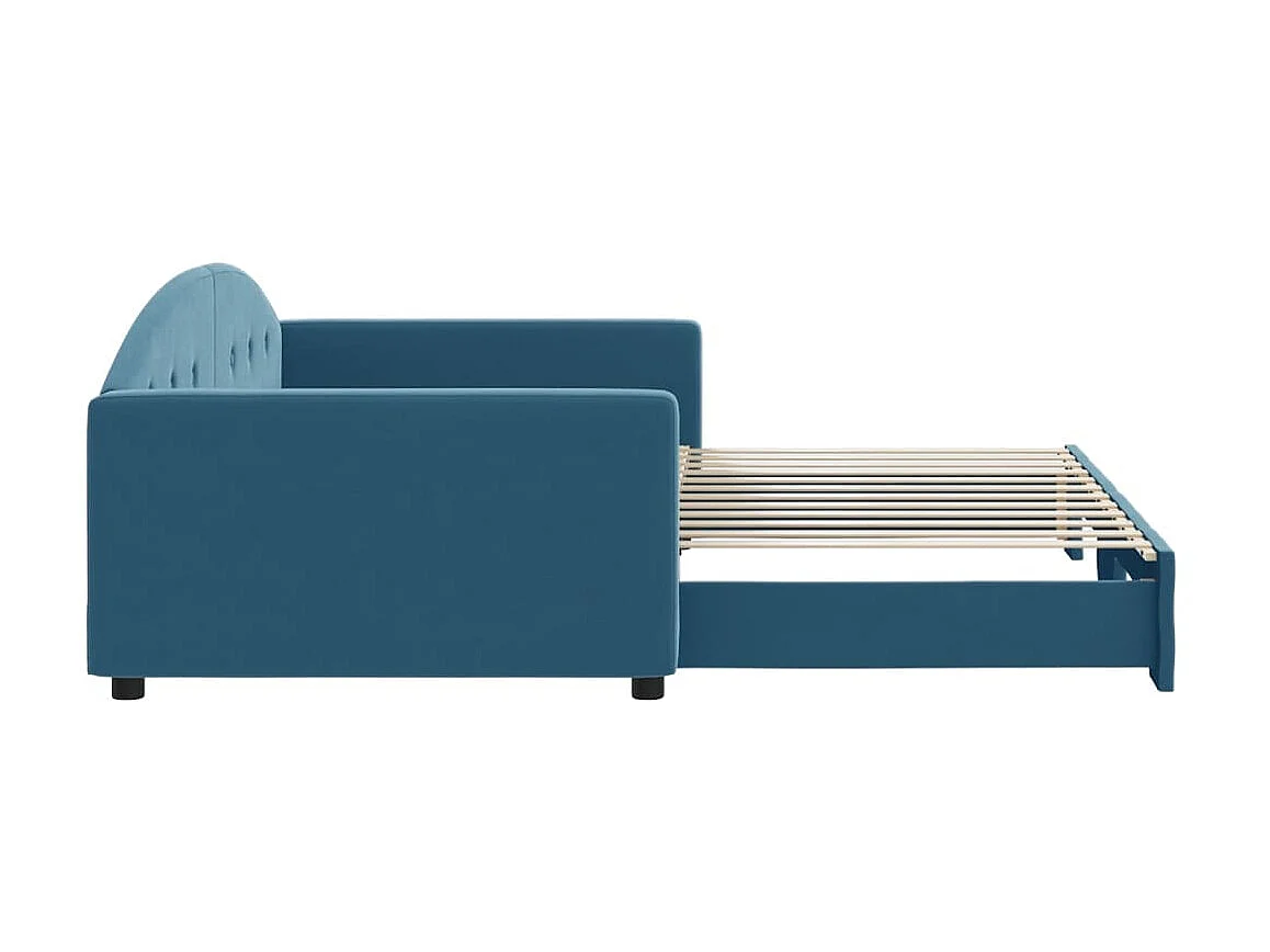 Cama dupla com gavetão 100x200 cm veludo azul PT132768