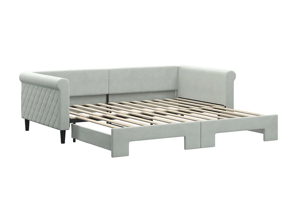 Cama dupla com gavetão 100x200 cm veludo cinzento-claro PT471161