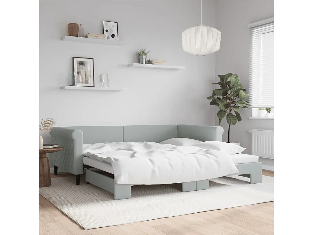 Lit gigogne gris clair 100x200 cm velours WVGQ2232