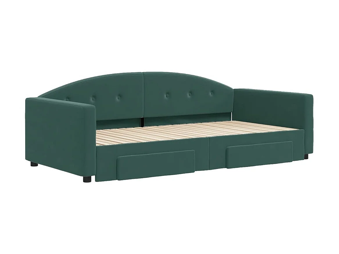Lit gigogne et tiroirs vert foncé 100x200 cm velours ASW48169