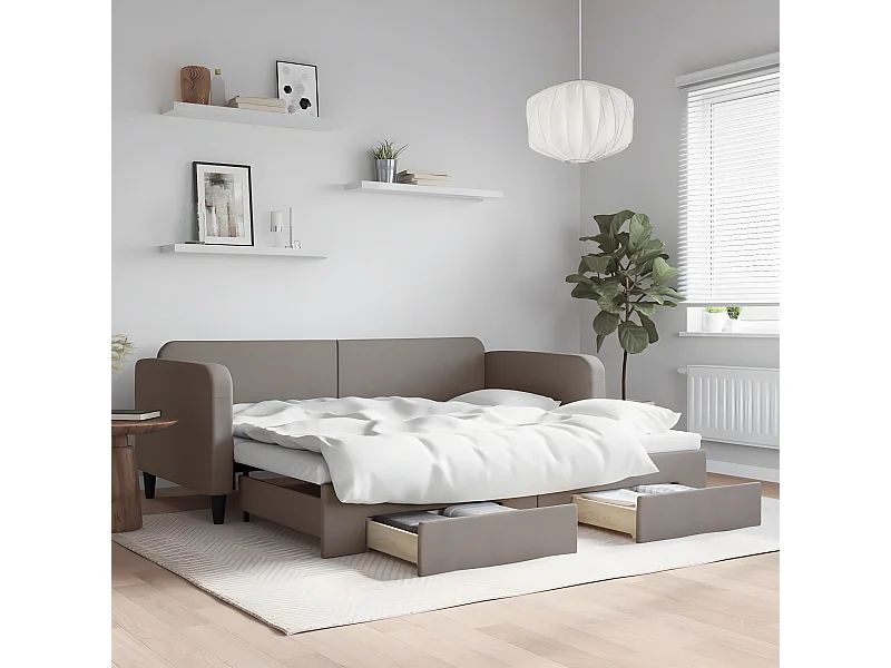 Cama dupla/gavetas 90x200 cm tecido cinza-acastanhado PT423268