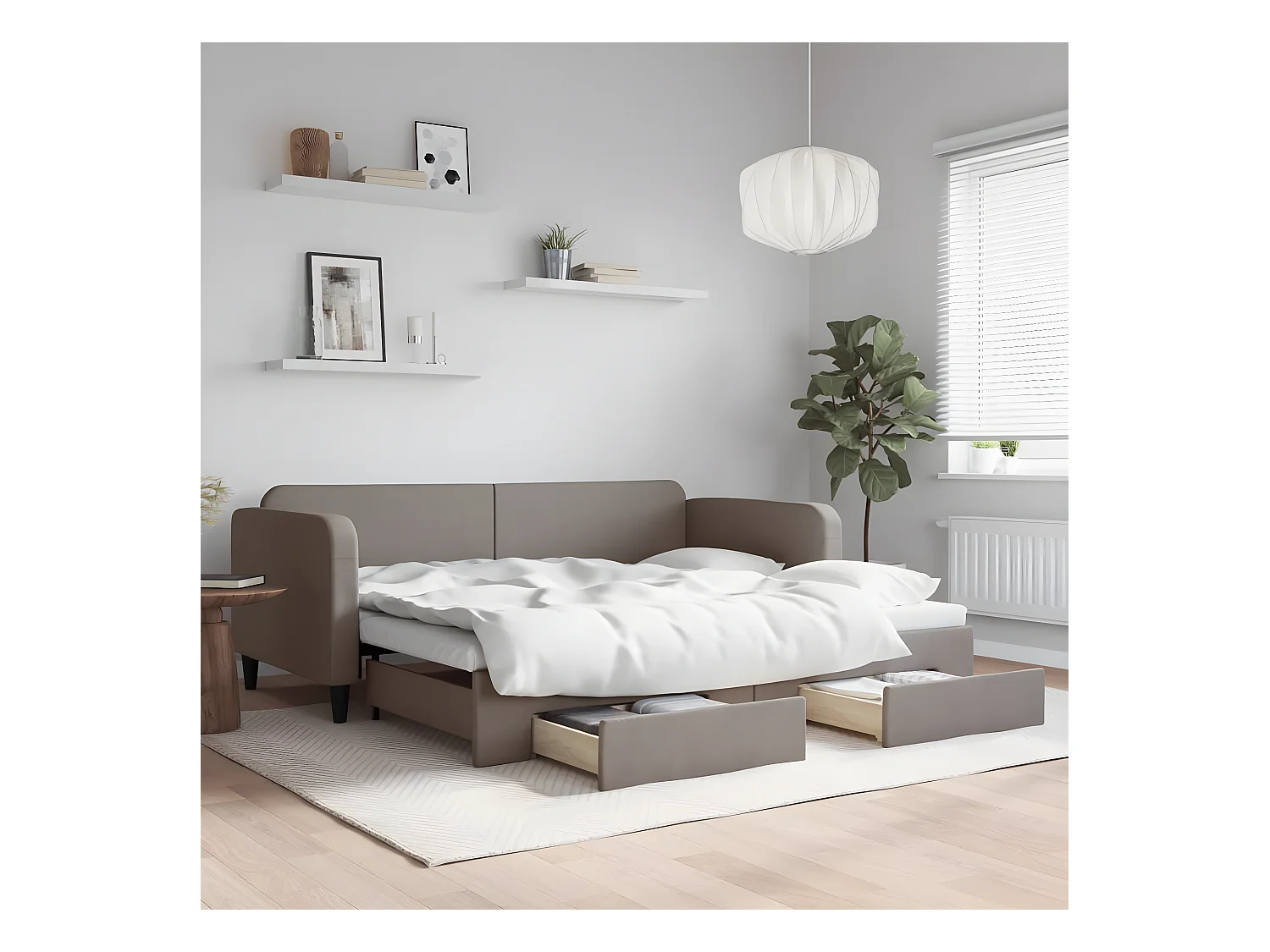 Cama dupla/gavetas 90x200 cm tecido cinza-acastanhado PT423268