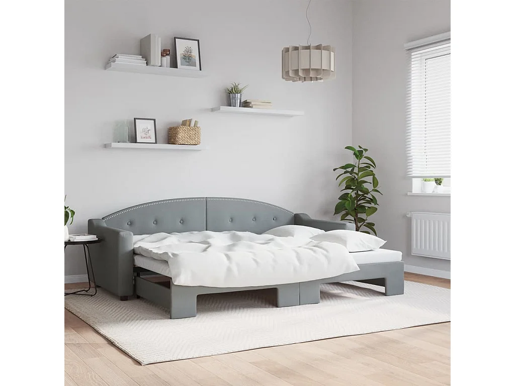 Tagesbett Ausziehbar,Ausziehbett Hellgrau 80x200 cm Stoff -gkd39253