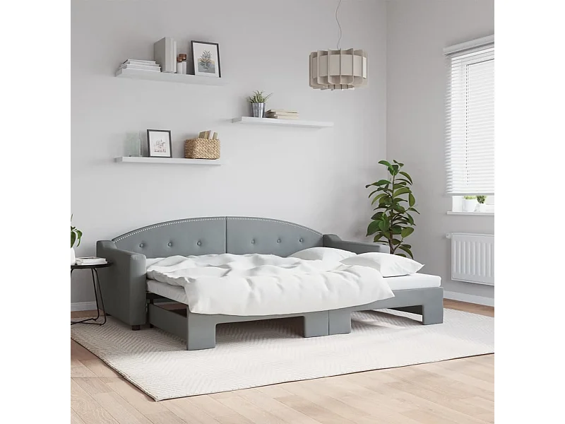 Slaapbank met onderschuifbed 80x200 cm stof lichtgrijs NL80825