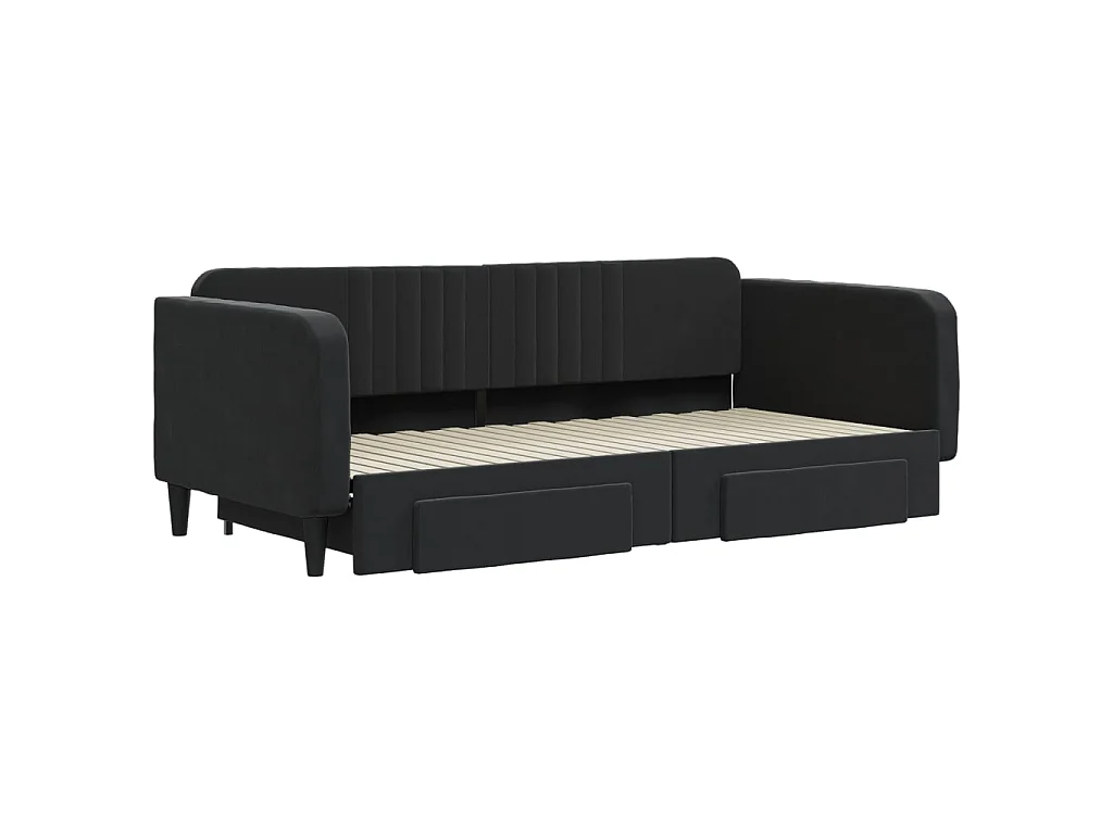 Lit gigogne et tiroirs noir 100x200 cm velours WVGQ2707