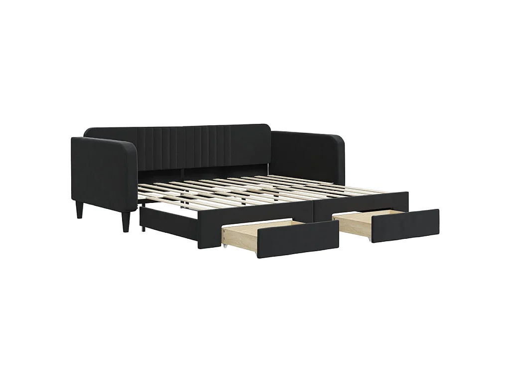 Cama nido - 100x200 cm con cajones terciopelo negro ES86192