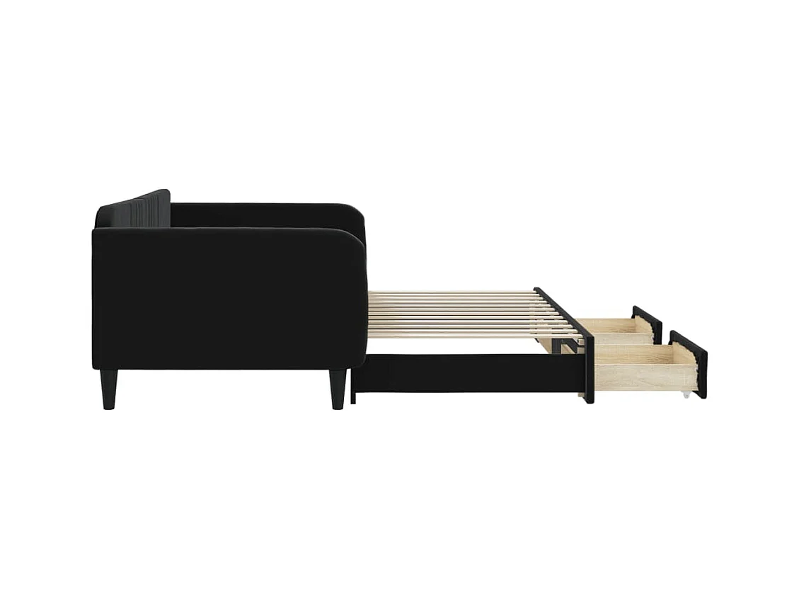 Cama nido - 100x200 cm con cajones terciopelo negro ES86192