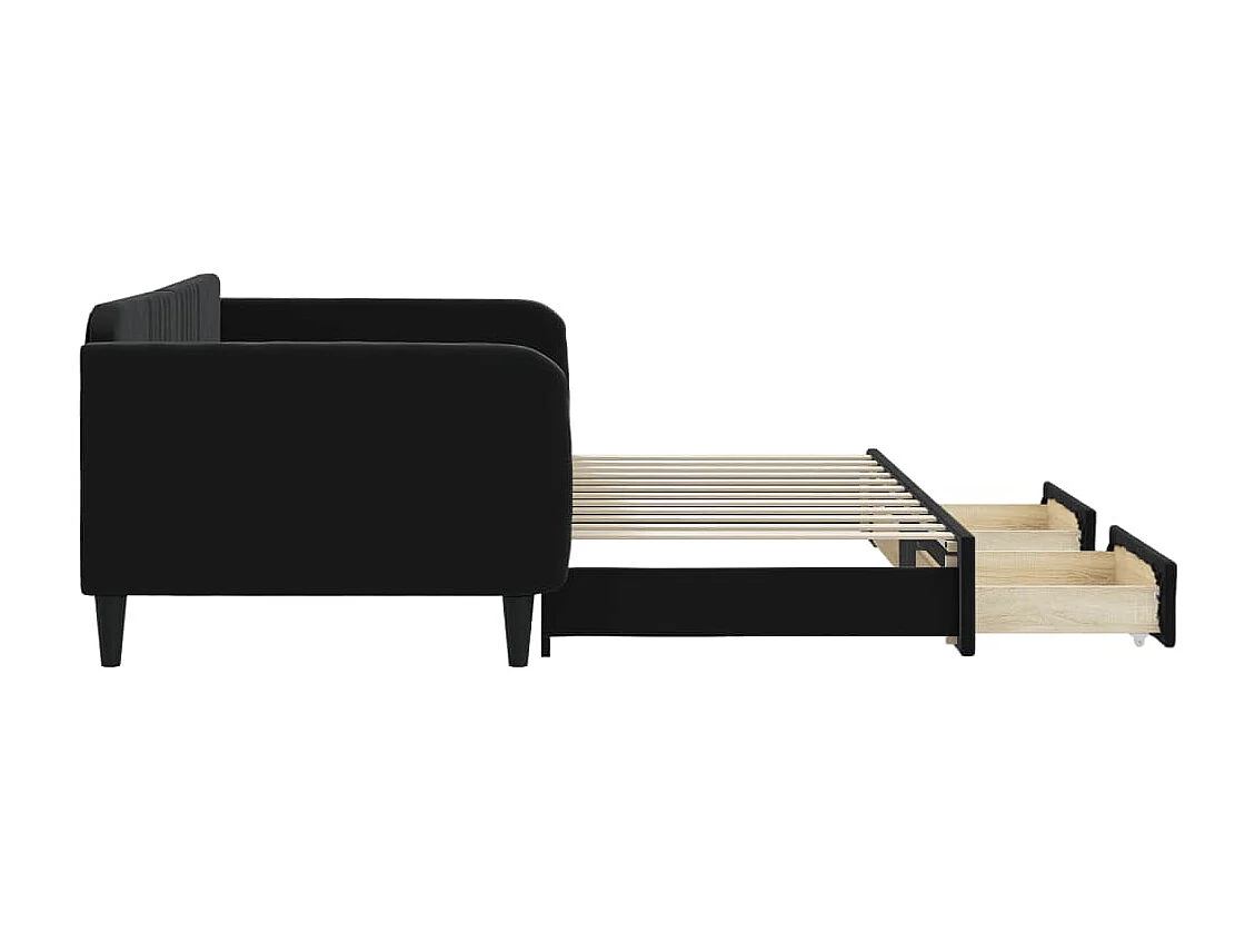 Lit gigogne et tiroirs noir 100x200 cm velours WVGQ2707