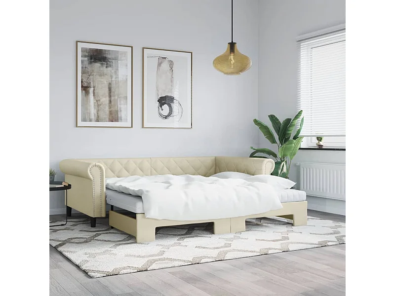 Cama nido - 90x200 cm cama nido cuero sintético crema ES63755