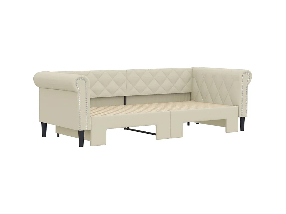 Slaapbank met onderschuifbed 90x200 cm kunstleer crèmekleurig NL49777