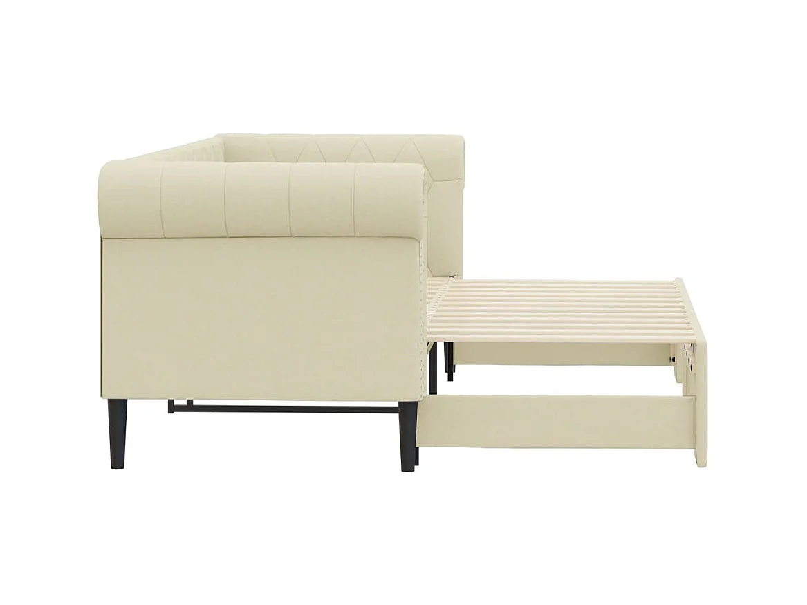 Slaapbank met onderschuifbed 90x200 cm kunstleer crèmekleurig NL49777