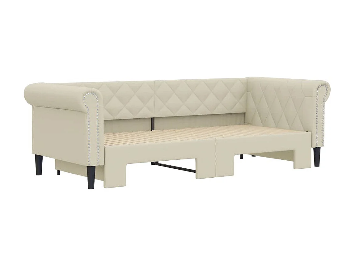 Tagesbett Ausziehbar,Ausziehbett Creme 90x200 cm Kunstleder -gkd52944