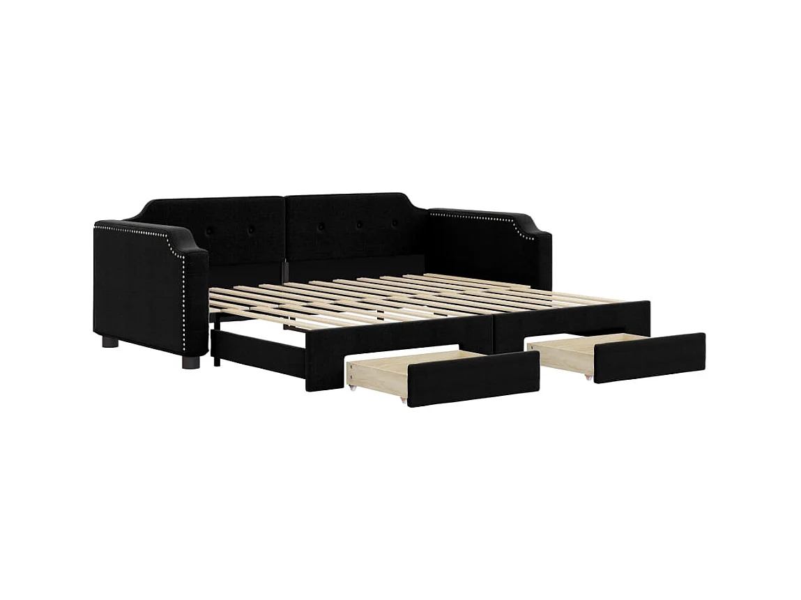 Lit gigogne et tiroirs noir 80x200 cm tissu WVGQ3090
