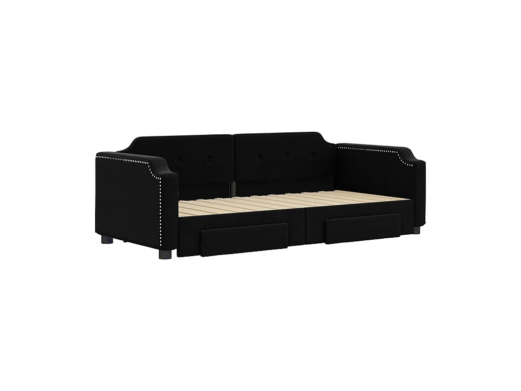 Lit gigogne et tiroirs noir 80x200 cm tissu WVGQ3090