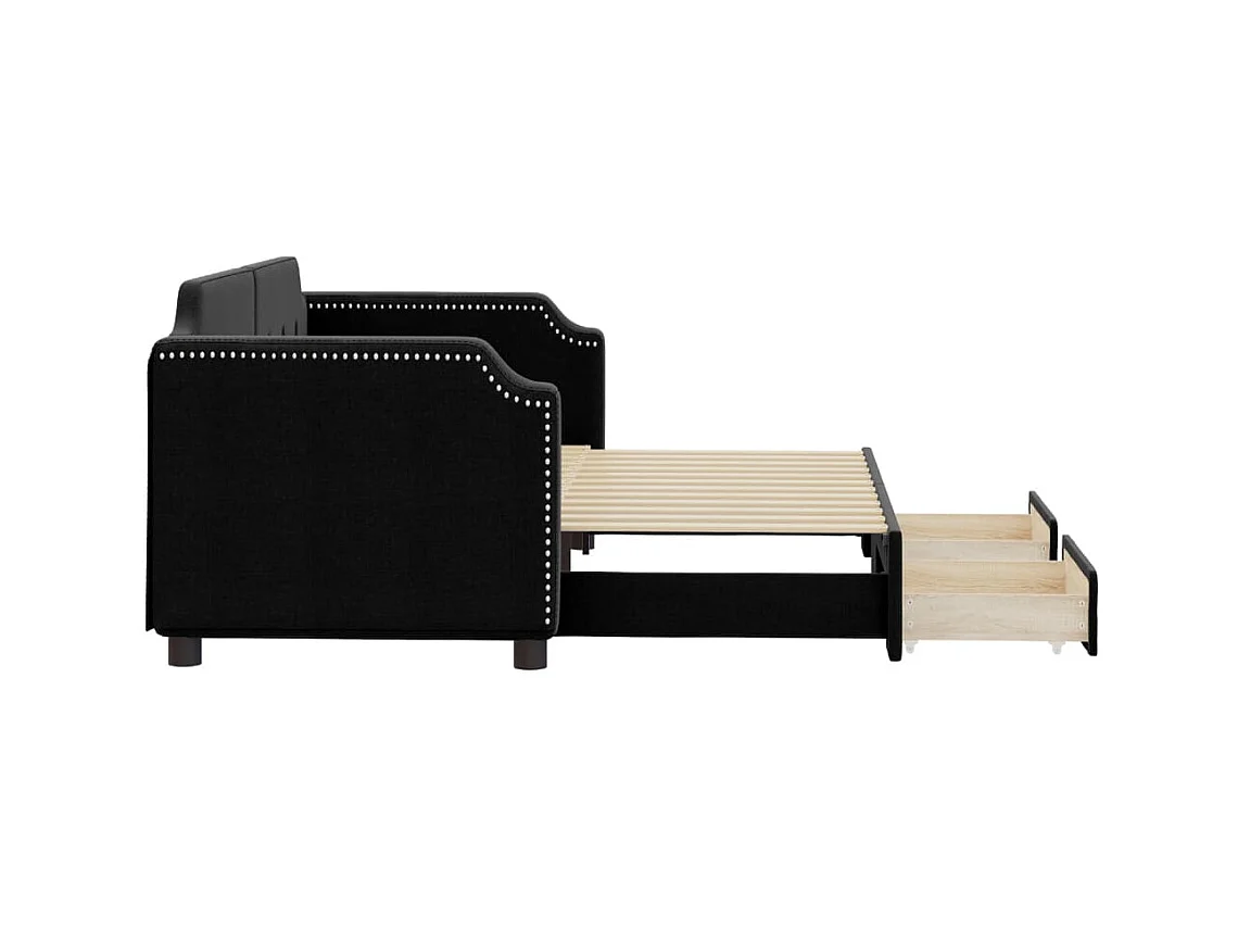 Lit gigogne et tiroirs noir 80x200 cm tissu WVGQ3090
