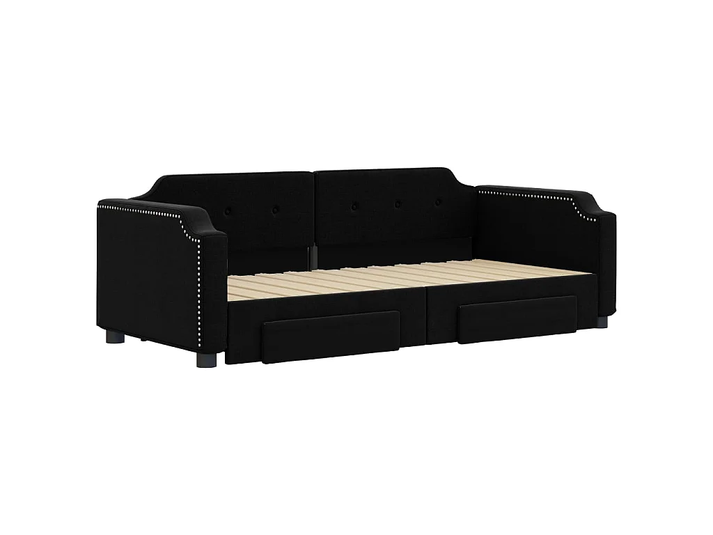 Lit gigogne et tiroirs noir 80x200 cm tissu WVGQ3090