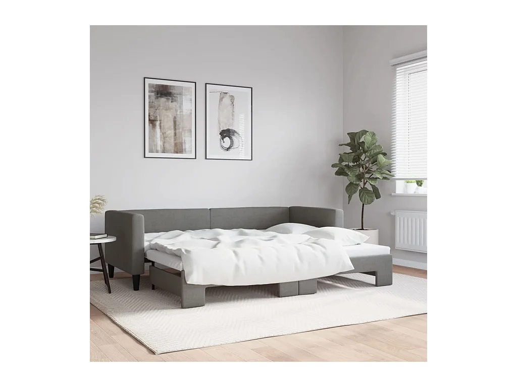 Lit gigogne gris foncé 80x200 cm tissu WVGQ5009