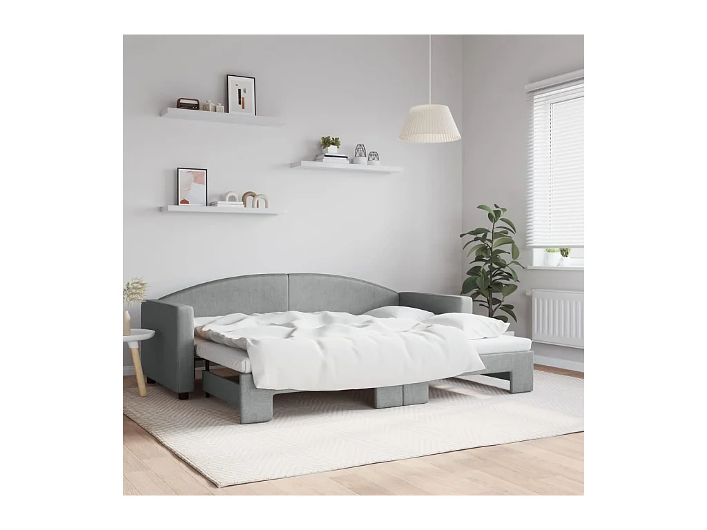 Lit gigogne gris clair 80x200 cm tissu WVGQ9988