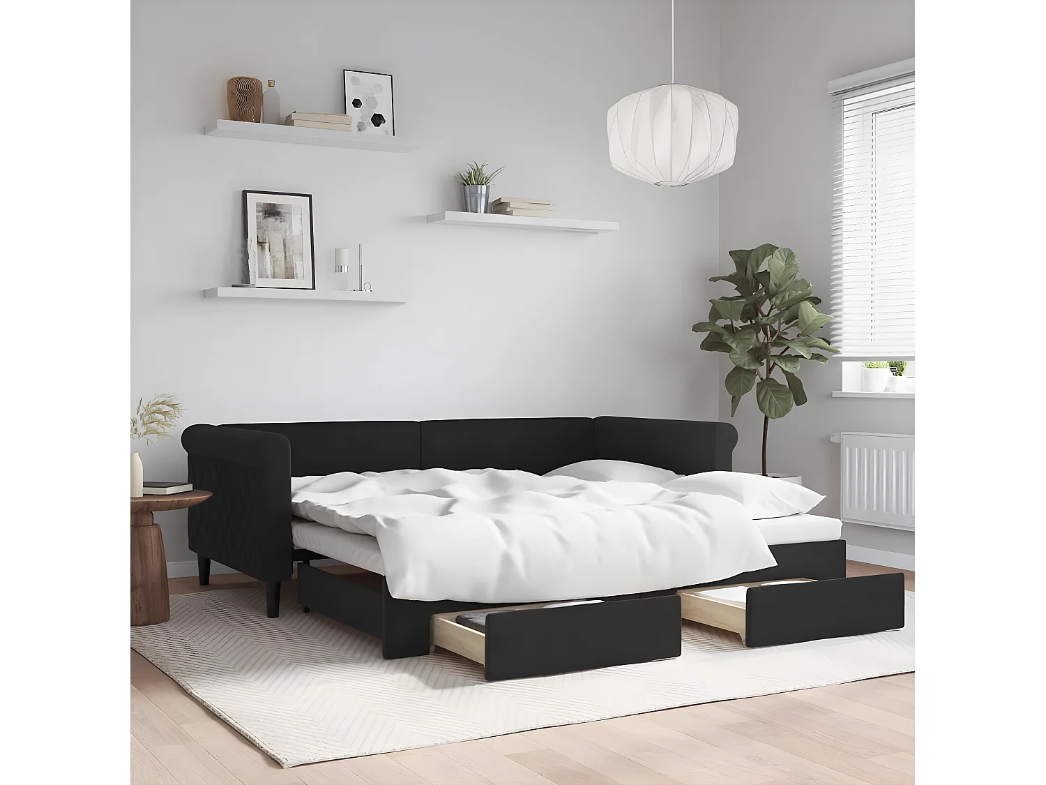 Sofá-cama com gavetão e gavetas 90x190 cm veludo preto PT260630